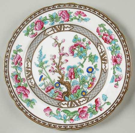 Indian Tree (Green Trim, Gold Key, Scalloped) Salad Plate