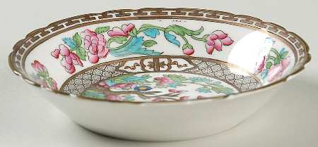 Indian Tree (Green Trim, Gold Key, Scalloped) Fruit/Dessert (Sauce) Bowl
