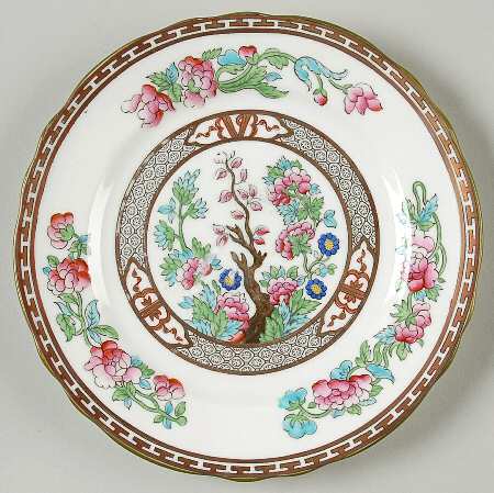 Indian Tree (Green Trim, Gold Key, Scalloped) Bread & Butter Plate