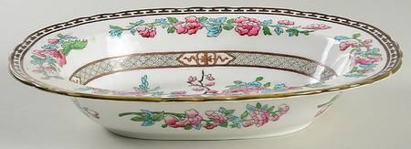 Indian Tree (Green Trim, Gold Key, Scalloped) 9" Oval Vegetable Bowl