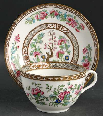 Indian Tree (Green Trim, Gold Key, Smooth) Oversized Cup & Saucer Set