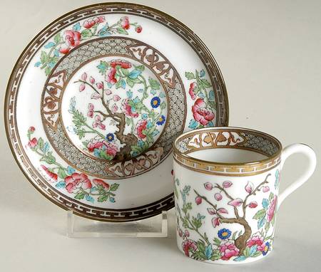 Indian Tree (Green Trim, Gold Key, Smooth) Flat Demitasse Cup & Saucer Set