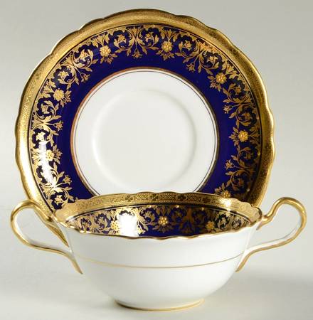 Kenilworth Cobalt Blue (Scalloped) Flat Cream Soup Bowl & Saucer Set
