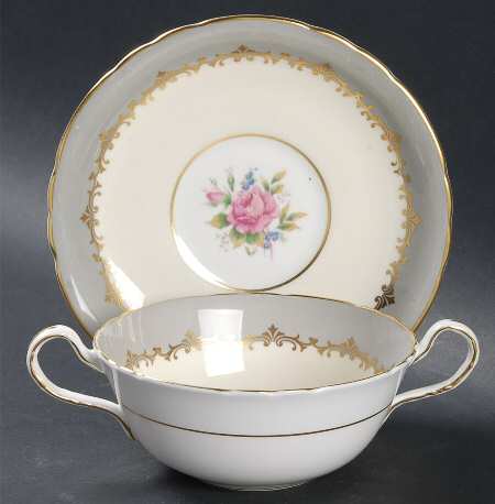 Lancaster Gray Flat Cream Soup Bowl & Saucer Set