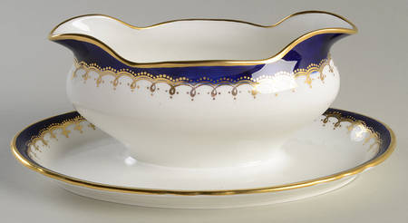 Laurette Cobalt Blue Gravy Boat with Attached Underplate