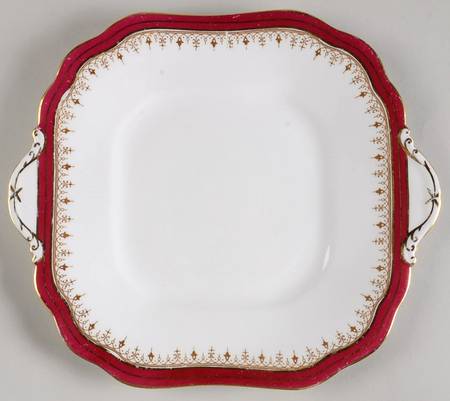 Durham Maroon (Scalloped, Not Encrusted) Square Handled Cake Plate