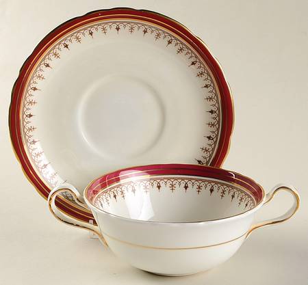Durham Maroon (Scalloped, Not Encrusted) Flat Cream Soup Bowl & Saucer Set