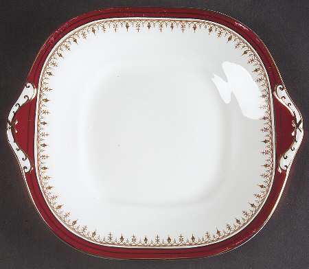 Durham Maroon (Scalloped, Not Encrusted) Square Handled Cake Plate