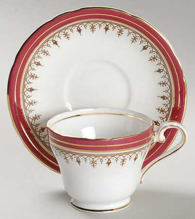Durham Maroon (Scalloped, Not Encrusted) Footed Demitasse Cup & Saucer Set