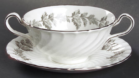 Oak Leaf Gray (Fluted) Flat Cream Soup Bowl & Saucer Set
