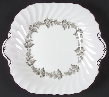 Oak Leaf Gray (Fluted) Square Handled Cake Plate