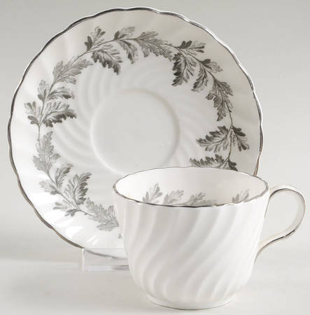 Oak Leaf Gray (Fluted) Flat Demitasse Cup & Saucer Set