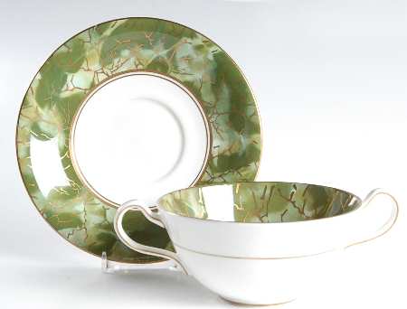 Onyx Green Footed Cream Soup Bowl & Saucer Set
