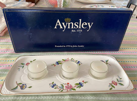 Pembroke (Gold Trim) Tea Light Tray & 3 Glass Holders