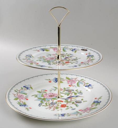 Pembroke (Gold Trim) 2 Tiered Serving Tray (Dinner & Salad Plate)