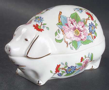 Pembroke (Gold Trim) Large Pig Box & Lid