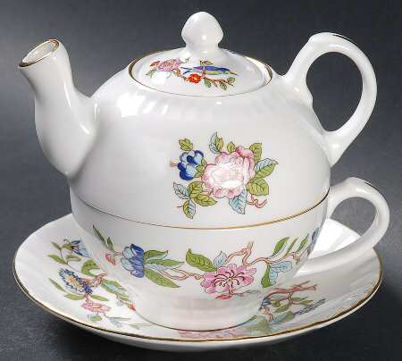 Pembroke (Gold Trim) Individual Teapot & Lid with Cup & Saucer