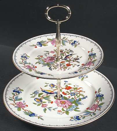Pembroke (Gold Trim) 6 5/8"-10"  2 Tiered Serving Tray (Dp, Sp) HC