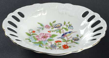 Pembroke (Gold Trim) 10" Pierced Oval Bowl