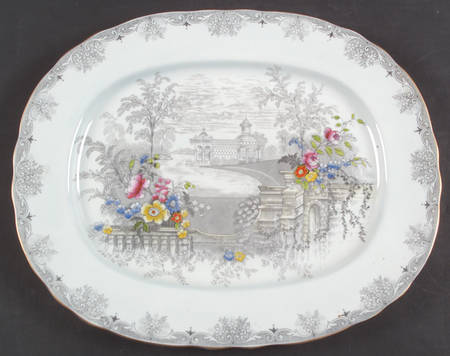 Queen's Garden (Blue, Scalloped) 13" Oval Serving Platter