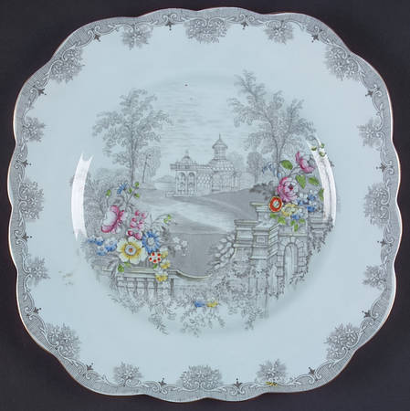 Queen's Garden (Blue, Scalloped) Square Luncheon Plate