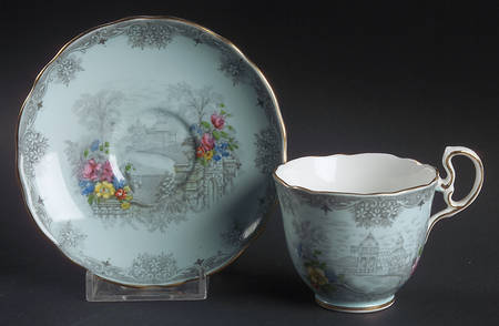 Queen's Garden (Blue, Scalloped) Footed Demitasse Cup & Saucer Set