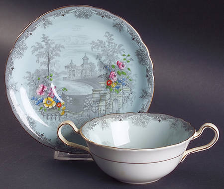 Queen's Garden (Blue, Scalloped) Flat Cream Soup Bowl & Saucer Set