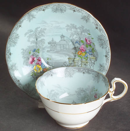Queen's Garden (Blue, Scalloped) Footed Cup & Saucer Set