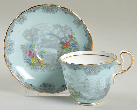 Queen's Garden (Blue, Scalloped) Footed Demitasse Cup & Saucer Set