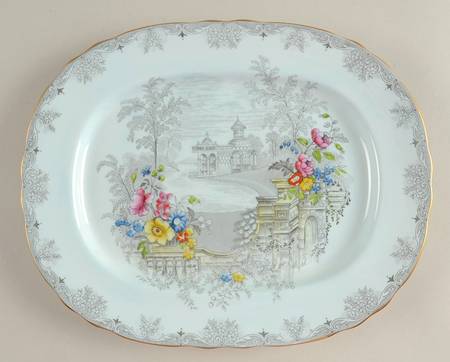 Queen's Garden (Blue, Scalloped) 11" Oval Serving Platter