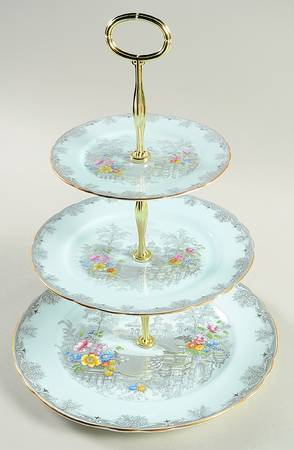Queen's Garden (Blue, Scalloped) 3-Tiered Serving Tray (DP, SP, BB)