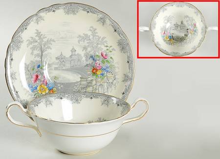 Queen's Garden (Ivory, Scalloped) Flat Cream Soup Bowl & Saucer Set
