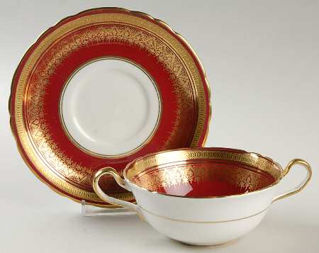 Romney Red Flat Cream Soup Bowl & Saucer Set