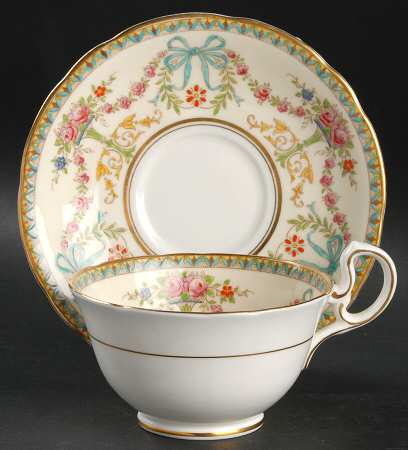 Rosedale (Bows, Flowers On Edge) Footed Cup & Saucer Set