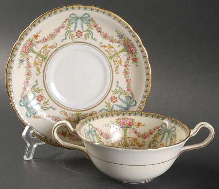 Rosedale (Bows, Flowers On Edge) Flat Cream Soup Bowl & Saucer Set
