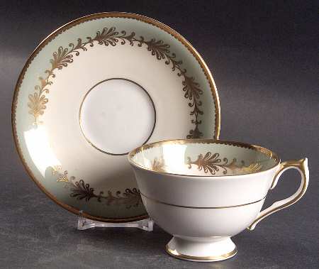 Rutland Nile Sage Green (Scalloped) Footed Cup & Saucer Set