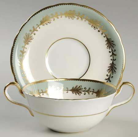 Rutland Nile Sage Green (Scalloped) Flat Cream Soup Bowl & Saucer Set