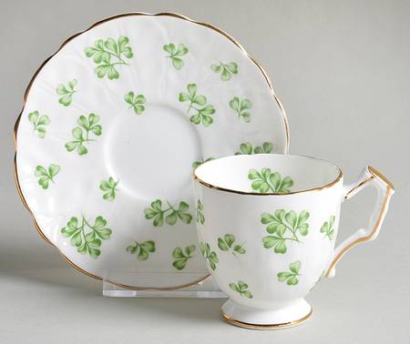 Shamrock White (Swirl Rim) Footed Demitasse Cup & Saucer Set
