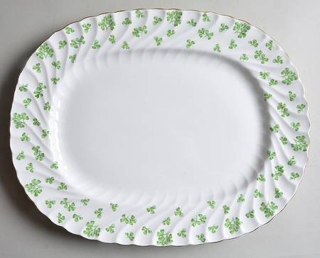 Shamrock White (Swirl Rim) 15" Oval Serving Platter