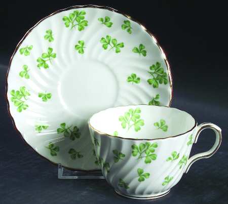 Shamrock White (Swirl Rim) Flat Cup & Saucer Set