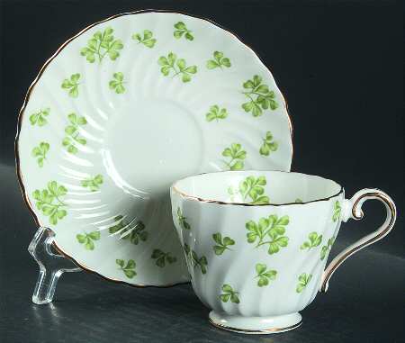 Shamrock White (Swirl Rim) Footed Cup & Saucer Set