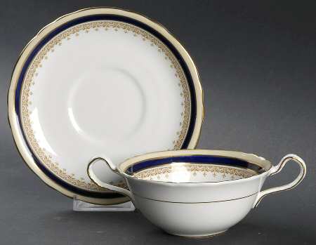 Wendover Cobalt Blue Flat Cream Soup Bowl & Saucer Set