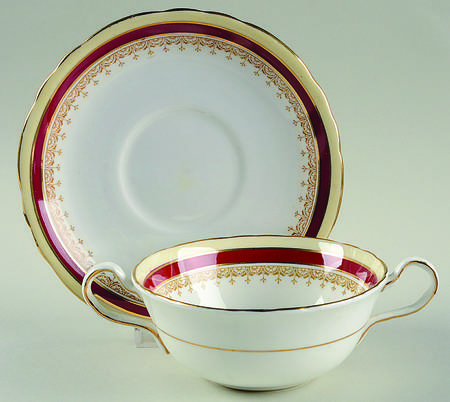Wendover Maroon Flat Cream Soup Bowl & Saucer Set
