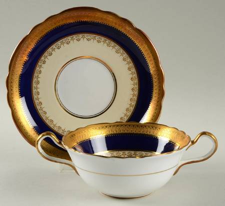 Windsor Cobalt Blue Flat Cream Soup Bowl & Saucer Set