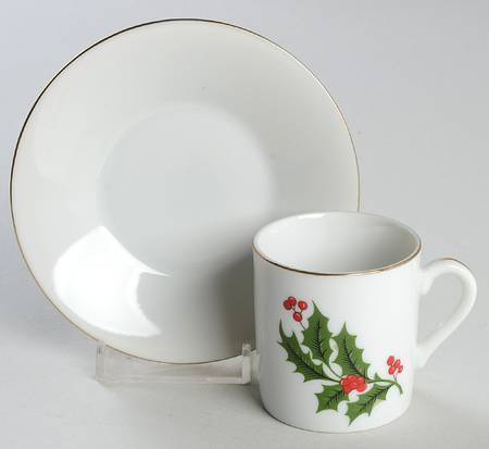 Christmas Holly (Porcelain) Flat Demitasse Cup & Saucer Set