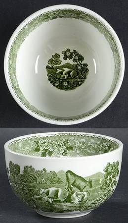 English Scenic Green (Smooth) Open Sugar Bowl