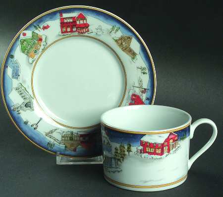 Winter Village Flat Cup & Saucer Set