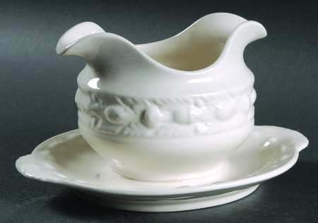 Della Robia Off White (Micratex) Gravy Boat with Attached Underplate by Adams China