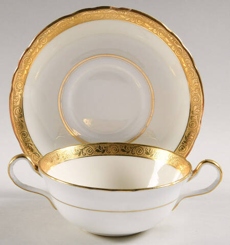 Helene Ivory (Scalloped) Flat Cream Soup Bowl & Saucer Set