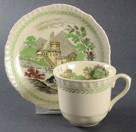Italian Scenery Multicolor (No Trim) Flat Demitasse Cup & Saucer Set